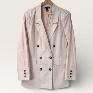 Aqua Light Pink Linen Cotton Blend Double-Breasted Blazer